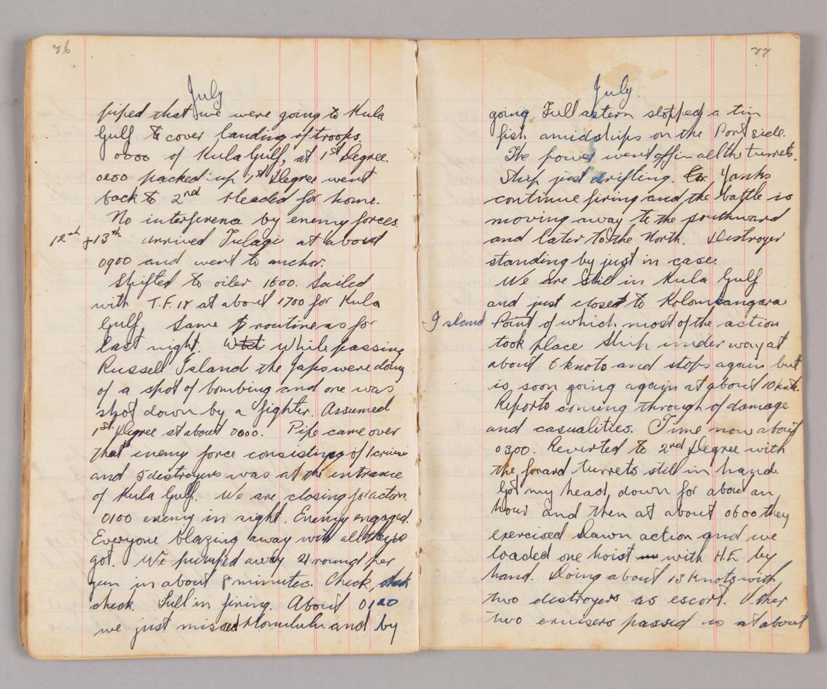 2021.20.1 pg 76-77 A sailor's diary from the Battle of Kolombangara