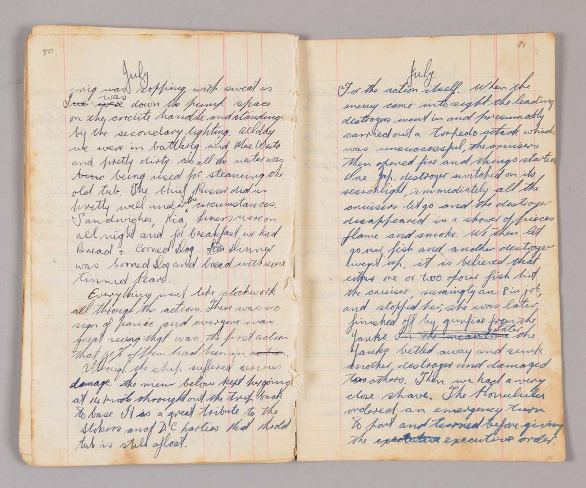 2021.20.1 pg 80-81 A sailor's diary from the Battle of Kolombangara