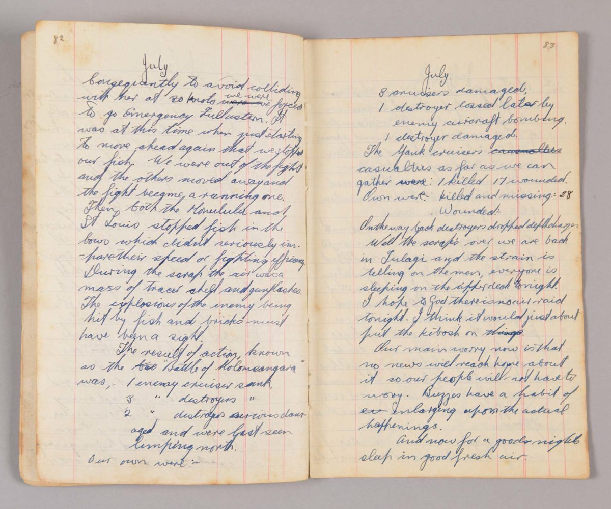 2021.20.1 pg 82-83 A sailor's diary from the Battle of Kolombangara