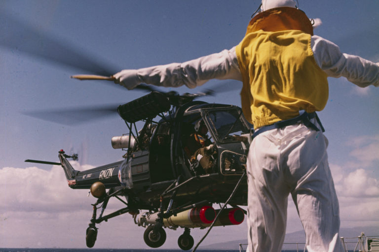Wasp helicopter landing on HMNZS Waikato