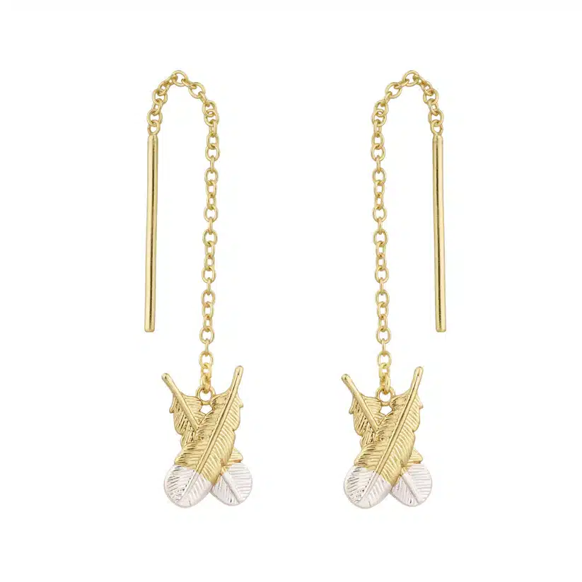 Crossed Feather Thread Earrings - Image 2