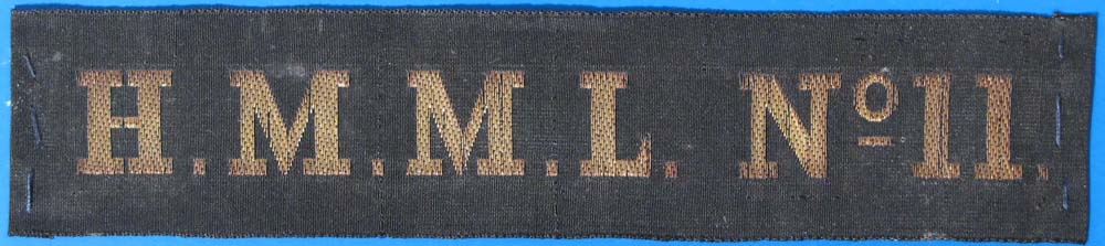 HMML No.11 cap ribbon used by LT Malcolm Kirkwood commander of ML 11 during raid on Ostend April 1918 HMML No.11 cap ribbon used by LT Malcolm Kirkwood commander of ML 11 during raid on Ostend April 1918