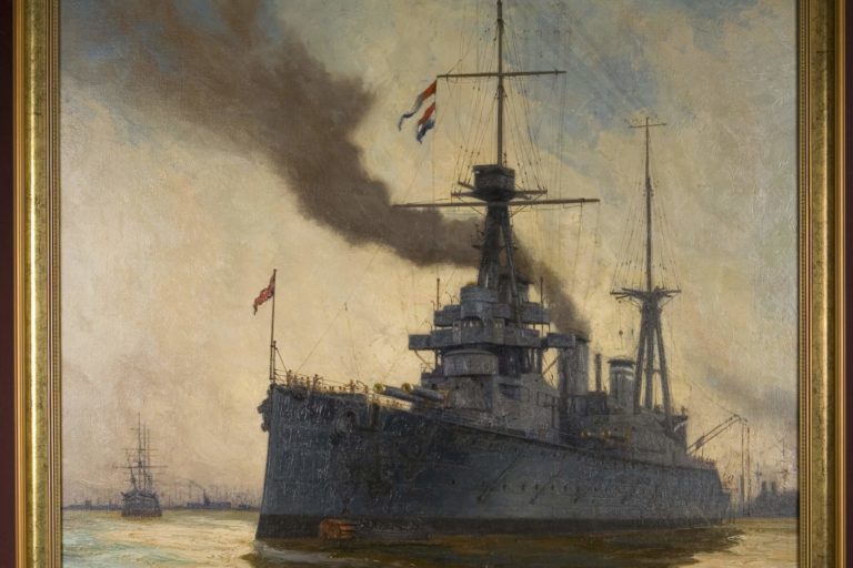 Reproduction of HMS New Zealand oil painting